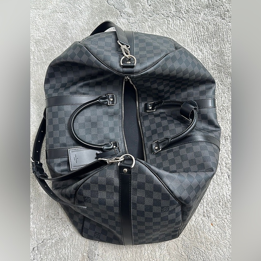Authentic Louis Vuitton Keepall Bandouliere 55 Damier Graphite Travel DuffelBag